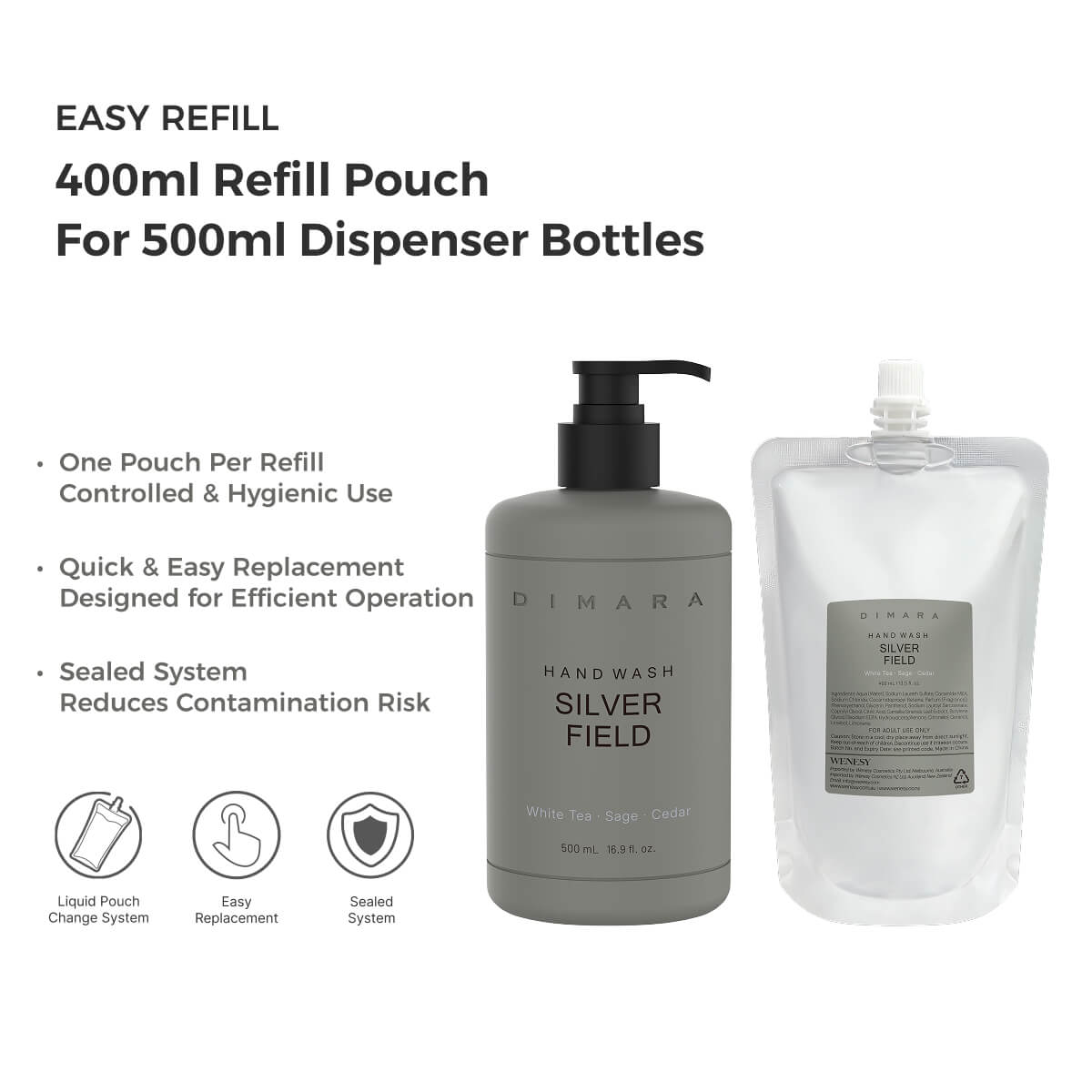 DIMARA Silver Field Hand Wash Refill 400ml - Carton of 20