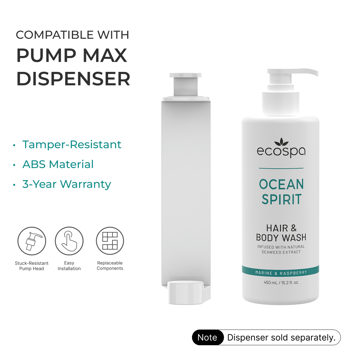 ECOSPA Ocean Spirit Pump Max Dispenser Hair & Body Wash 450ml - Carton of 20