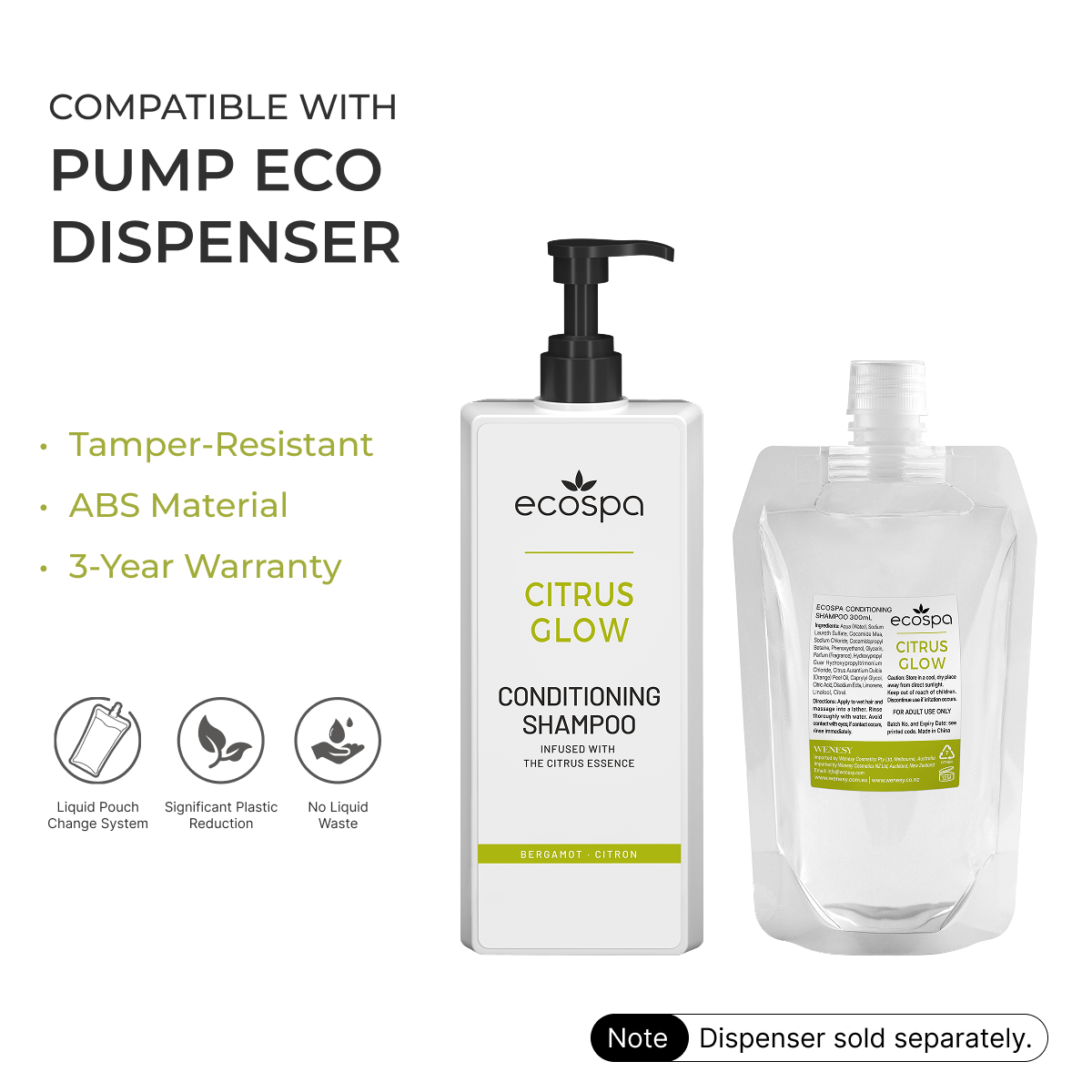 ECOSPA Citrus Glow Pump Eco Dispenser Conditioning Shampoo 300ml - Carton of 30