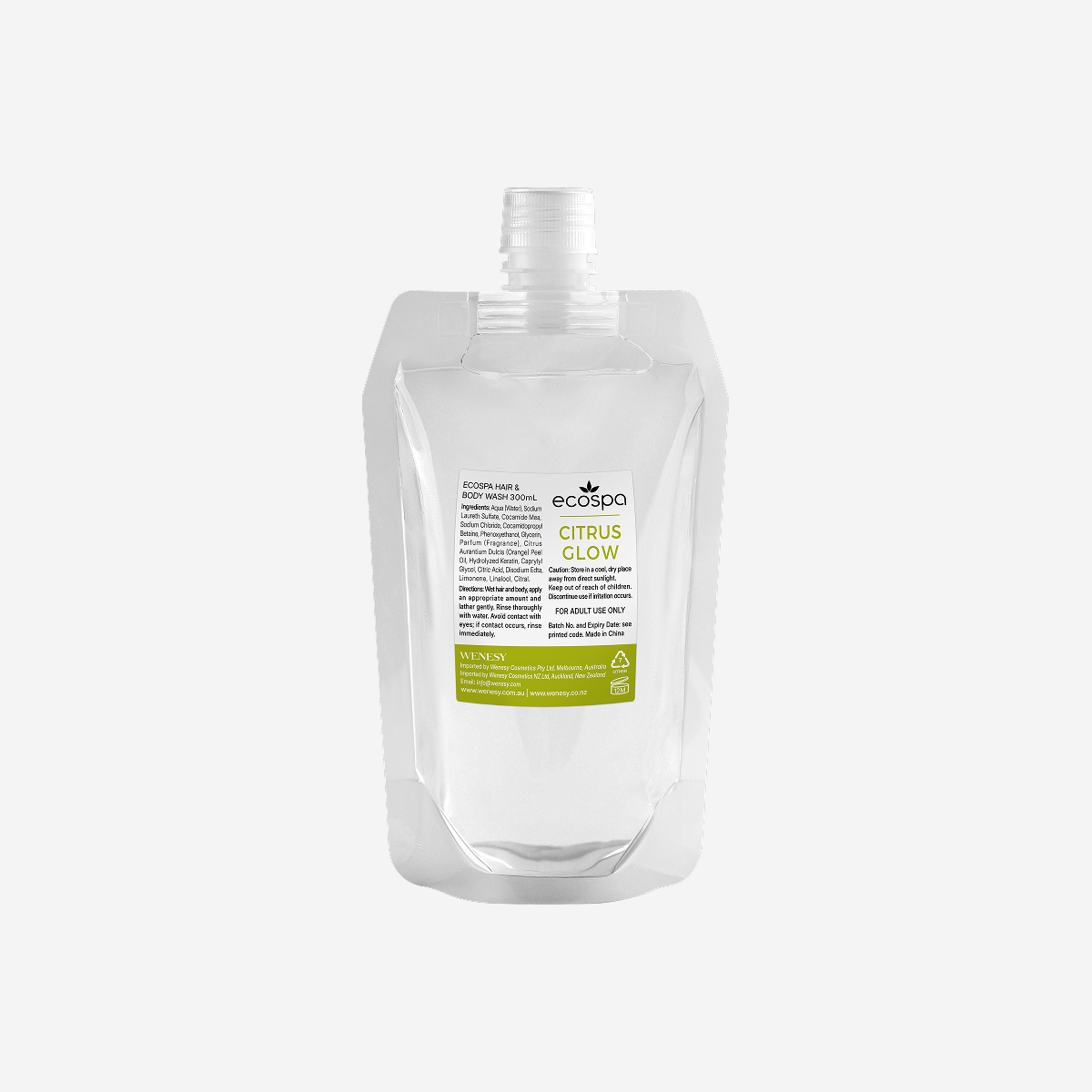 ECOSPA Citrus Glow Pump Eco Dispenser Hair & Body Wash 300ml - Carton of 30