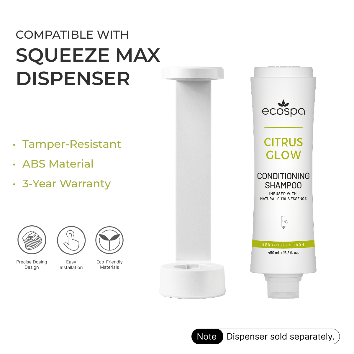 ECOSPA Citrus Glow Squeeze Max Dispenser Conditioning Shampoo 450ml - Carton of 20