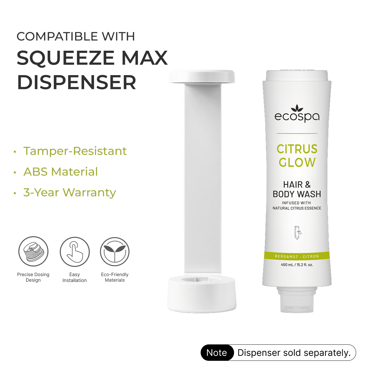 ECOSPA Citrus Glow Squeeze Max Dispenser Hair & Body Wash 450ml - Carton of 20