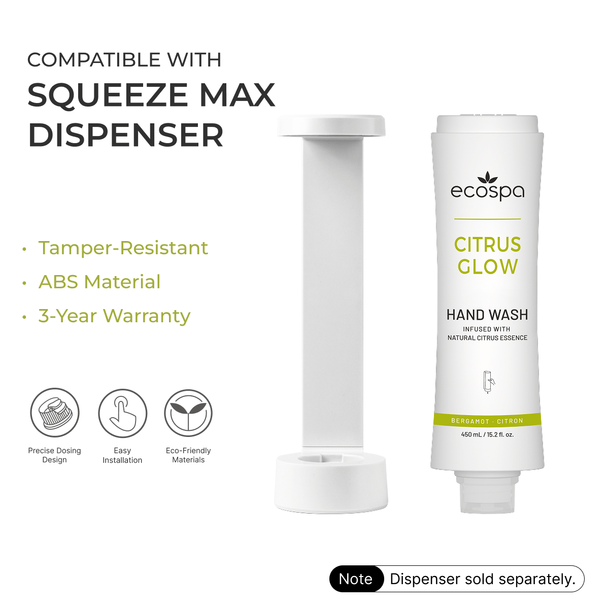 ECOSPA Citrus Glow Squeeze Max Dispenser Hand Wash 450ml - Carton of 20