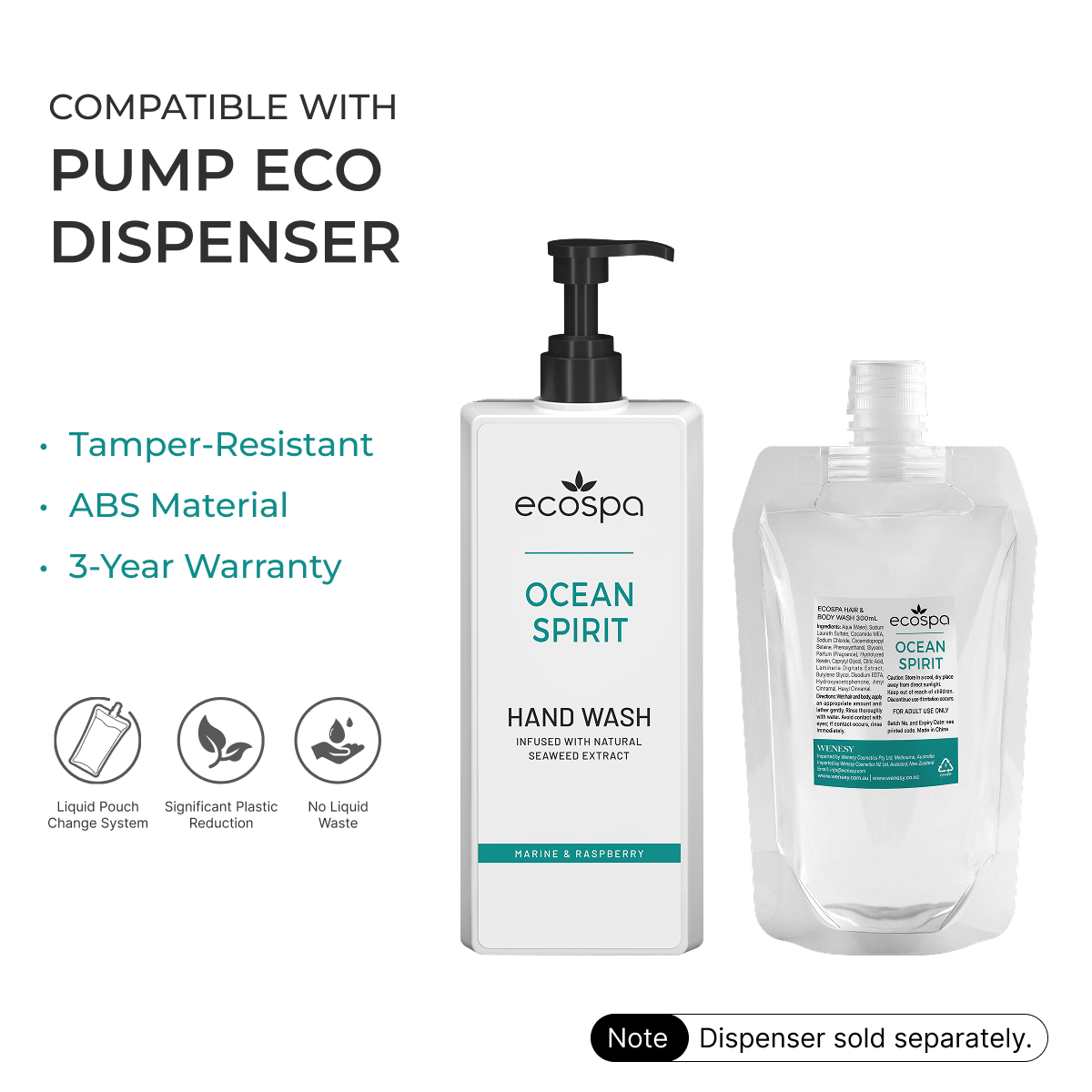 ECOSPA Ocean Spirit Pump Eco Dispenser Hand Wash 300ml - Carton of 30