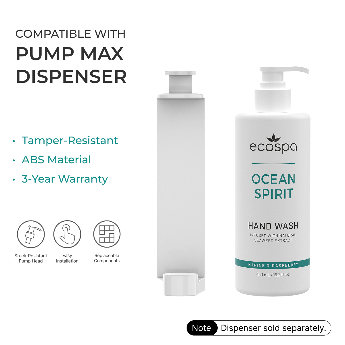 ECOSPA Ocean Spirit Pump Max Dispenser Hand Wash 450ml - Carton of 20