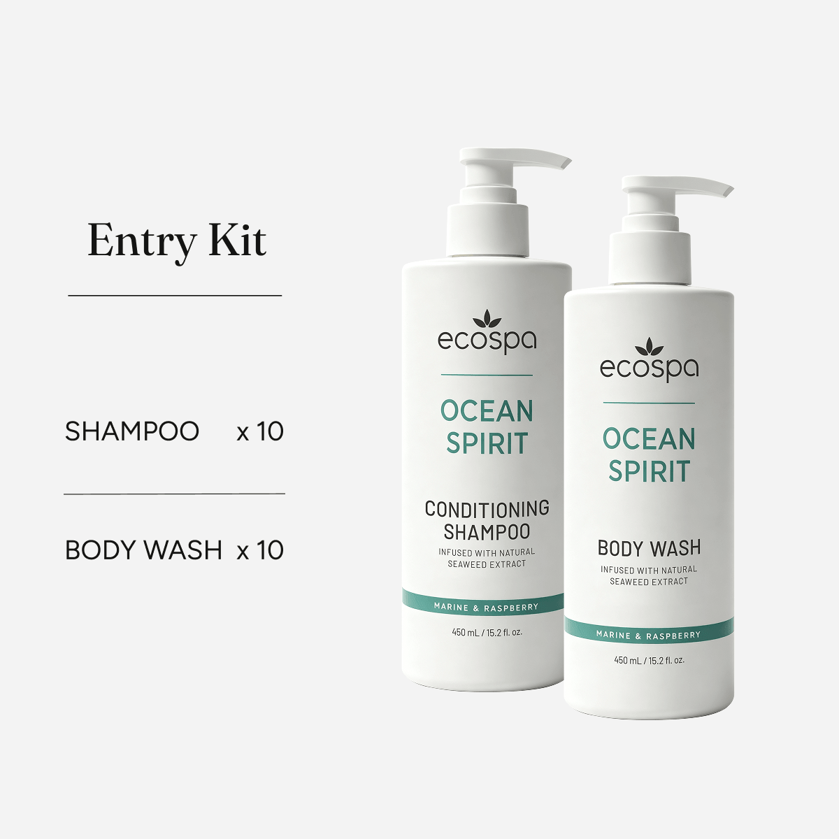 ECOSPA Ocean Spirit Hotel Conditioning Shampoo x10, Hotel Body Wash x10, 450ml | Hotel Supply Australia & NZ