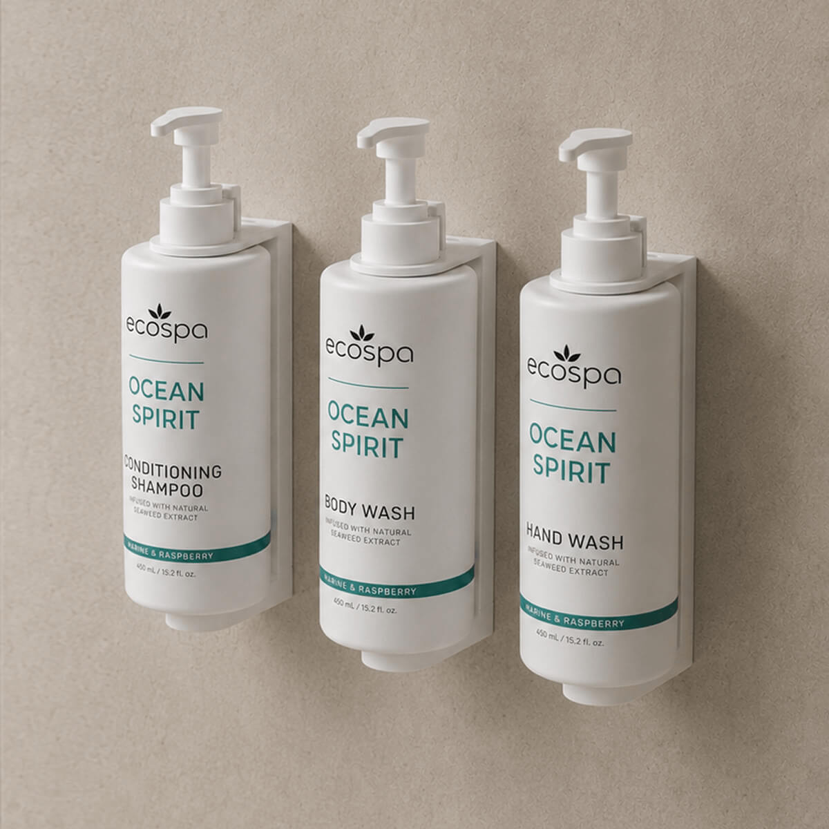 ECOSPA Ocean Spirit 450ml Pump Max Dispenser Bracket Wall Mounted in Hotel Bathroom