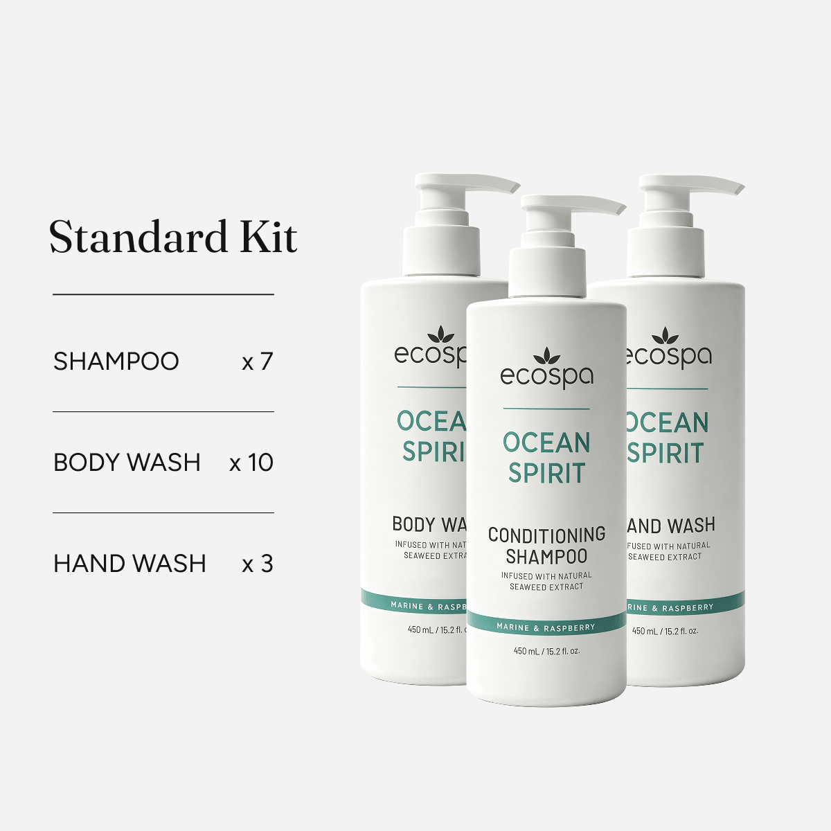 ECOSPA Ocean Spirit Hotel Shampoo x7, Hotel Body Wash x10, Hotel Hand Wash x3, 450ml | Hotel Supply Australia & NZ