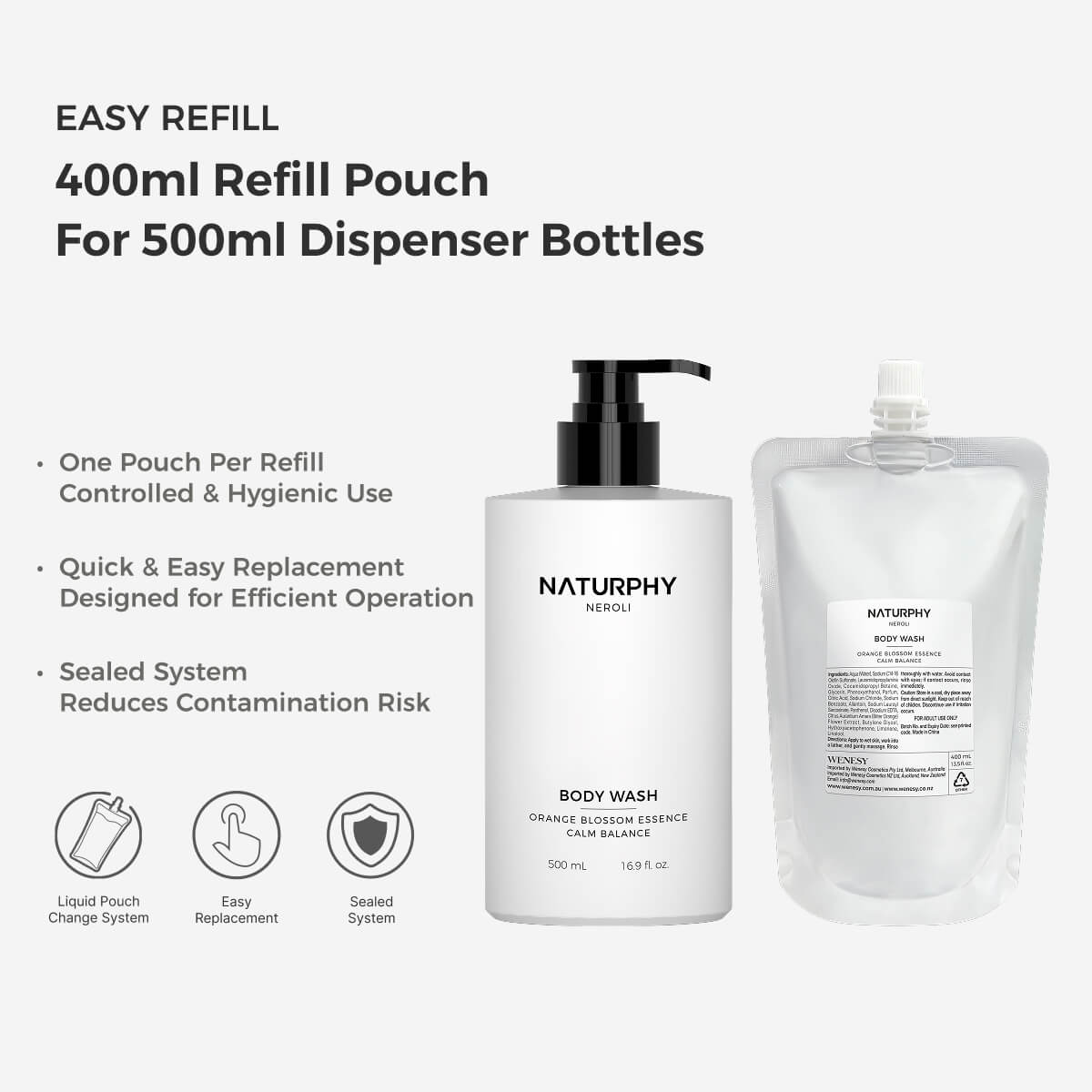 NATURPHY Neroli Body Wash Refill 400ml - Carton of 20