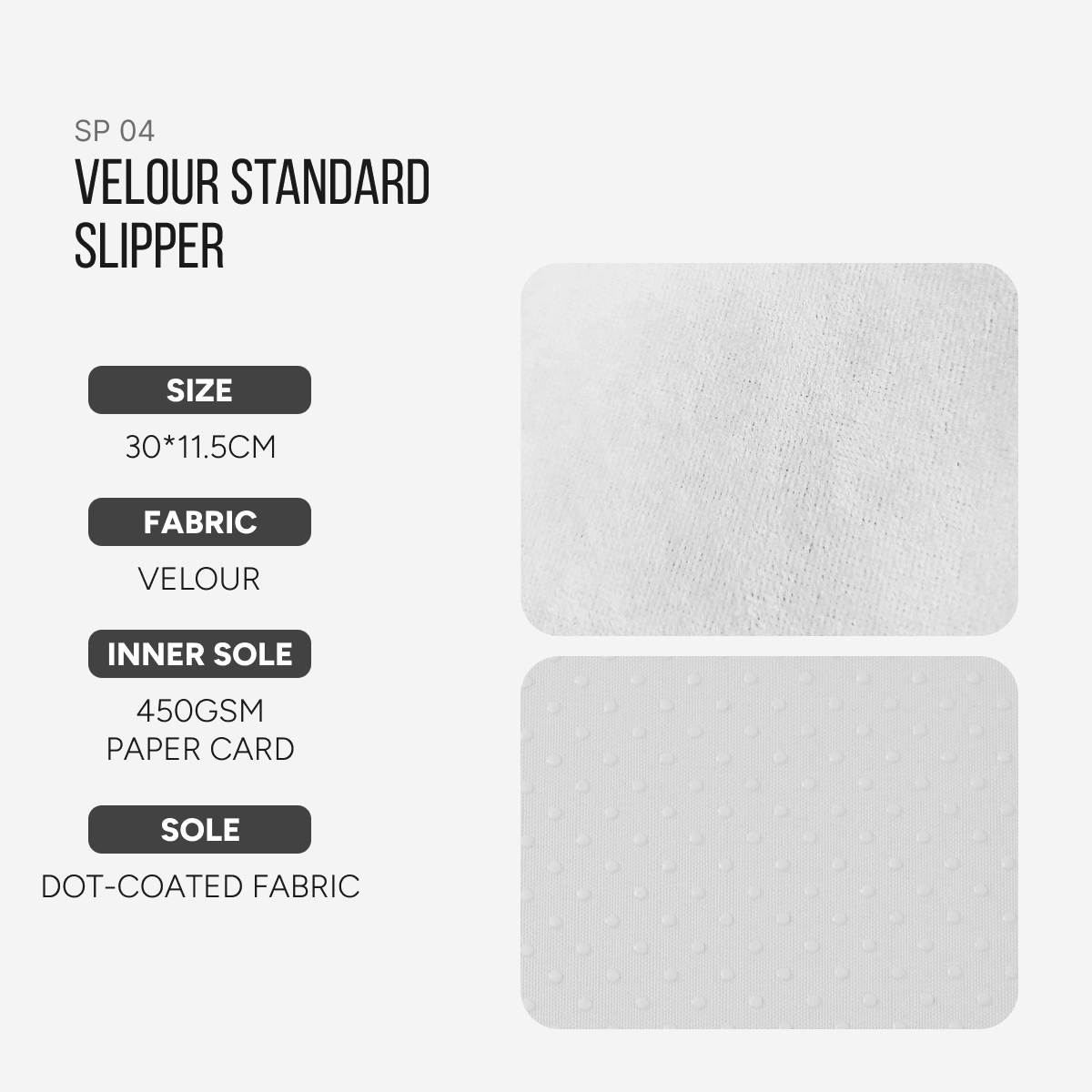 Velour Standard Hotel Slippers - Carton of 100