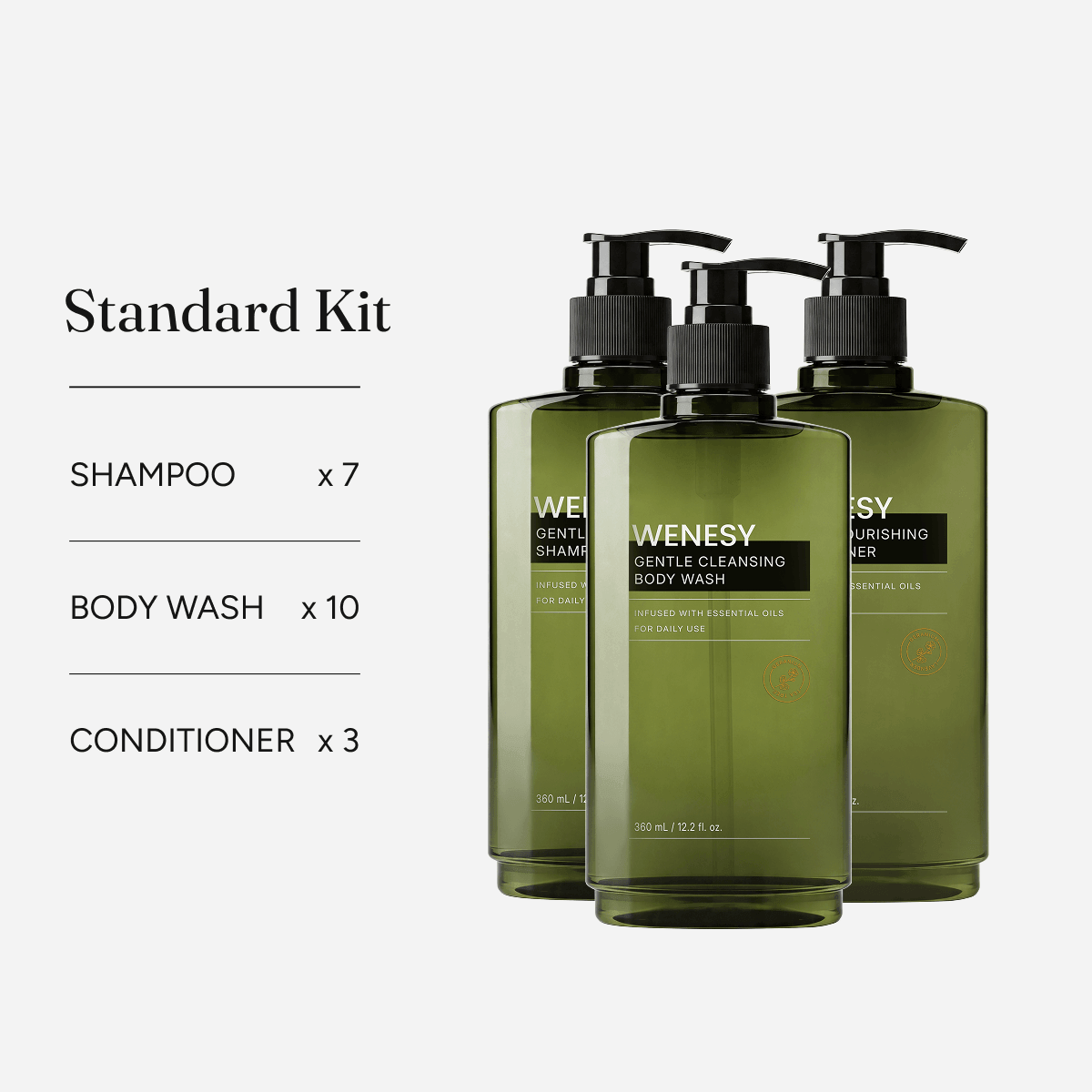 WENESY Geranium Hotel Shampoo x7, Hotel Body Wash x10, Hotel Conditioner x3, 360ml | Hotel Supply Australia & NZ